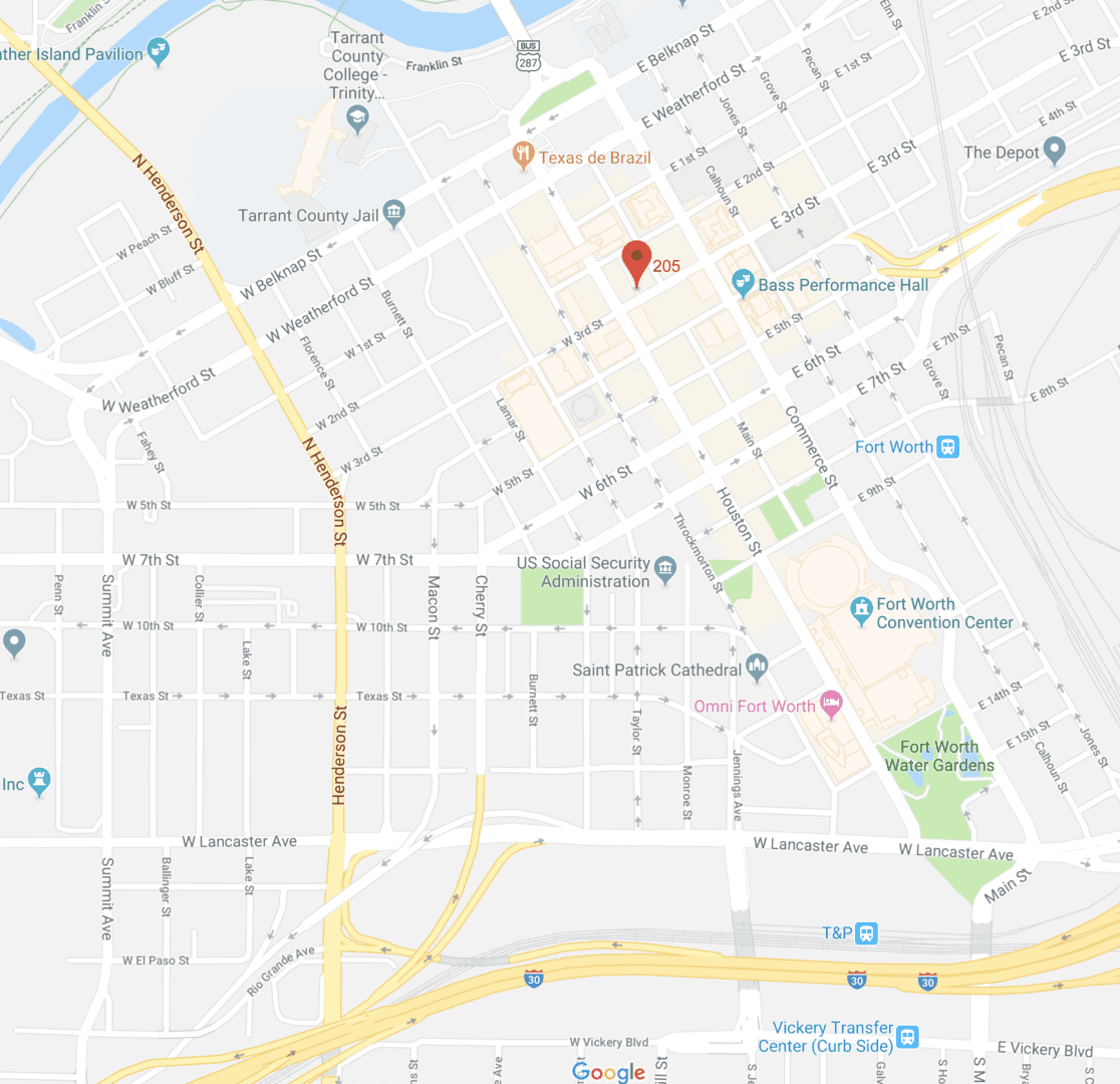 A map of the city with a red pin on it.