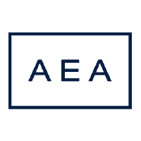 A blue square with the letters aea in it.